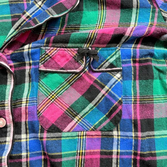 Victorias Secret Top Womens M Plaid Light Flannel Nightshirt Pocket Drawstring - Picture 3 of 15